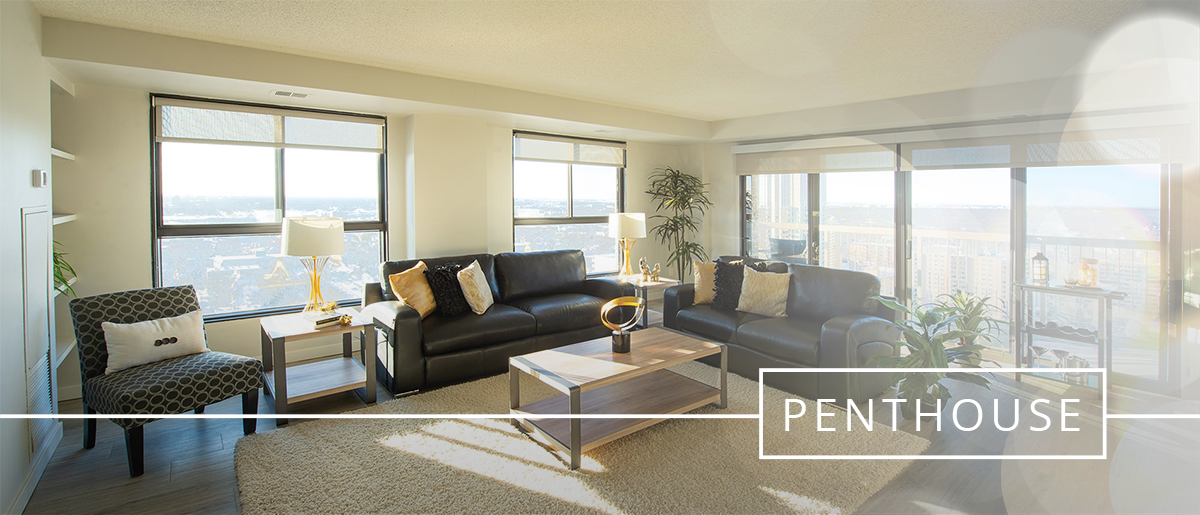 Penthouse living room at 11 Evergreen Towers